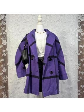 ALORNA Purple Plaid Wool Blend Double Breasted Jacket